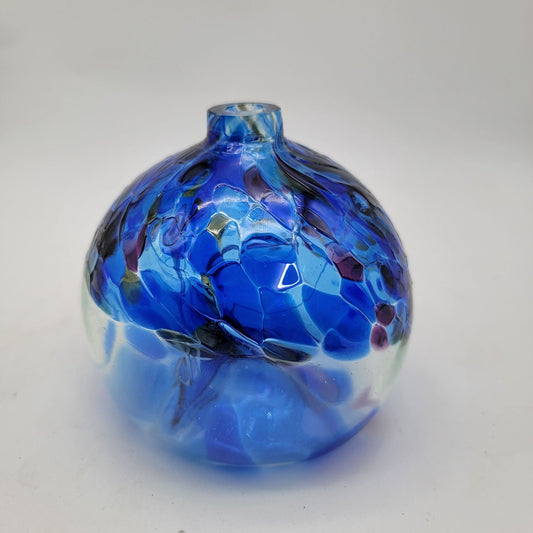 Hand-Blown Blue & Clear Art Glass Vase