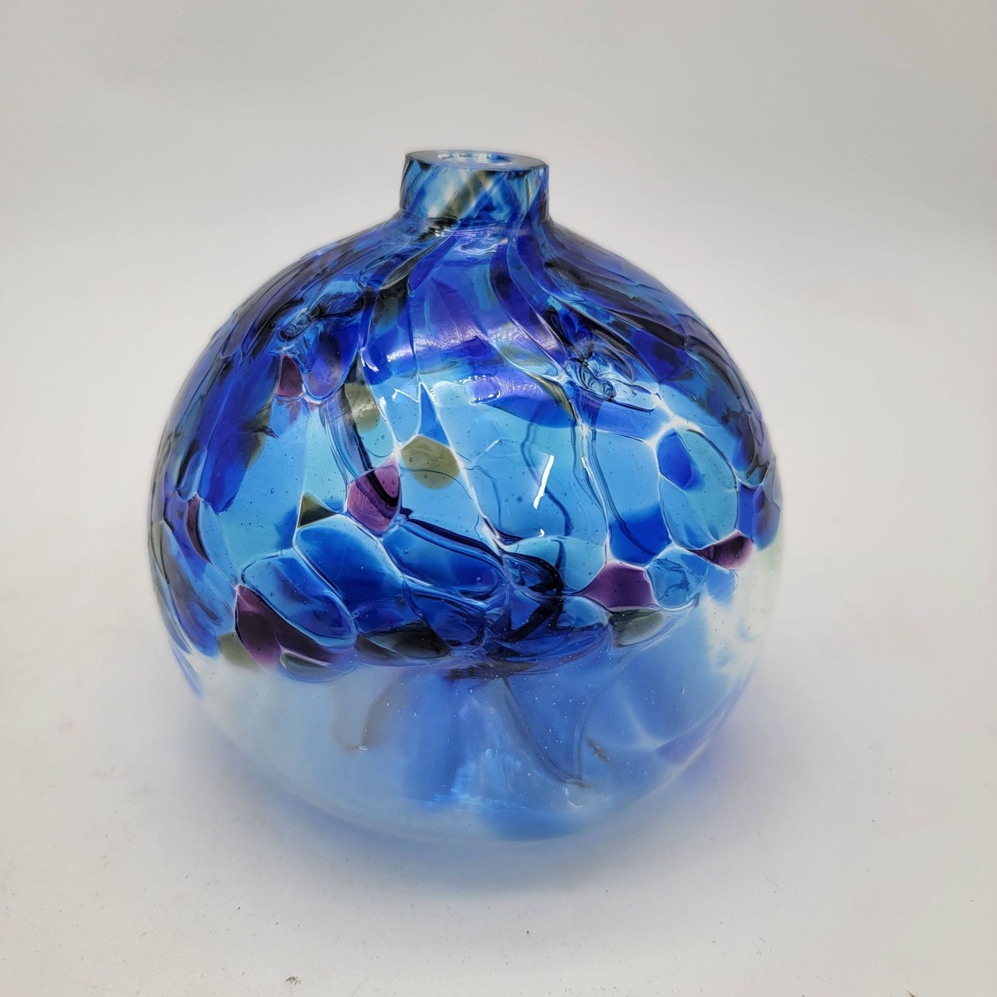Hand-Blown Blue & Clear Art Glass Vase