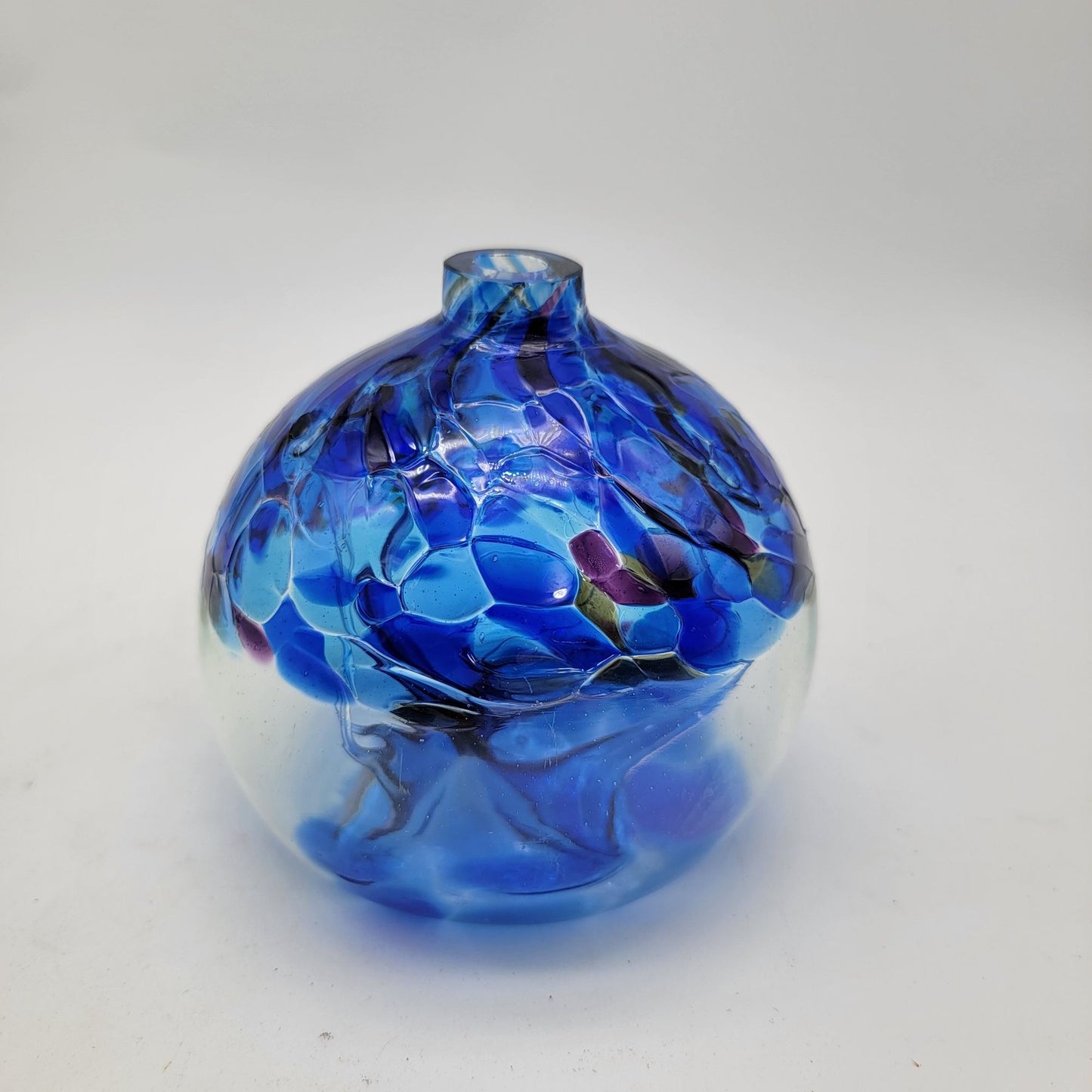 Hand-Blown Blue & Clear Art Glass Vase