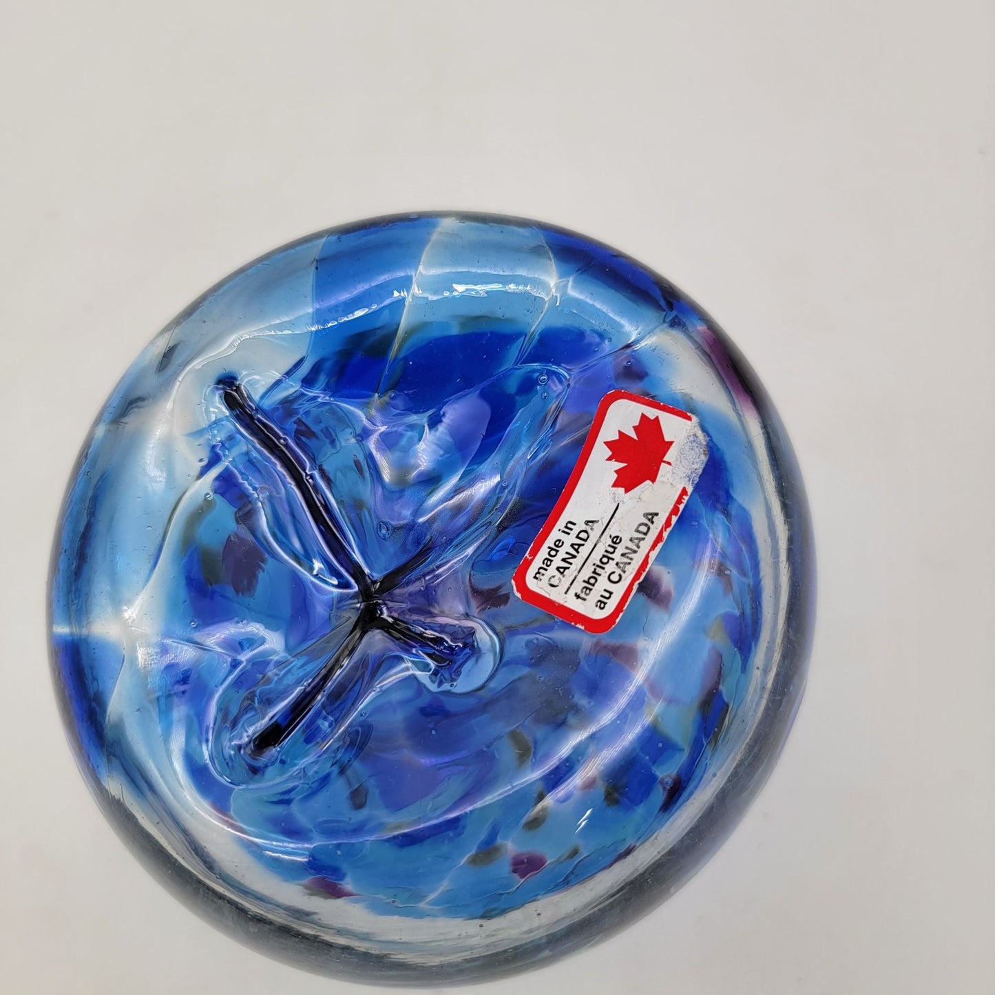 Hand-Blown Blue & Clear Art Glass Vase