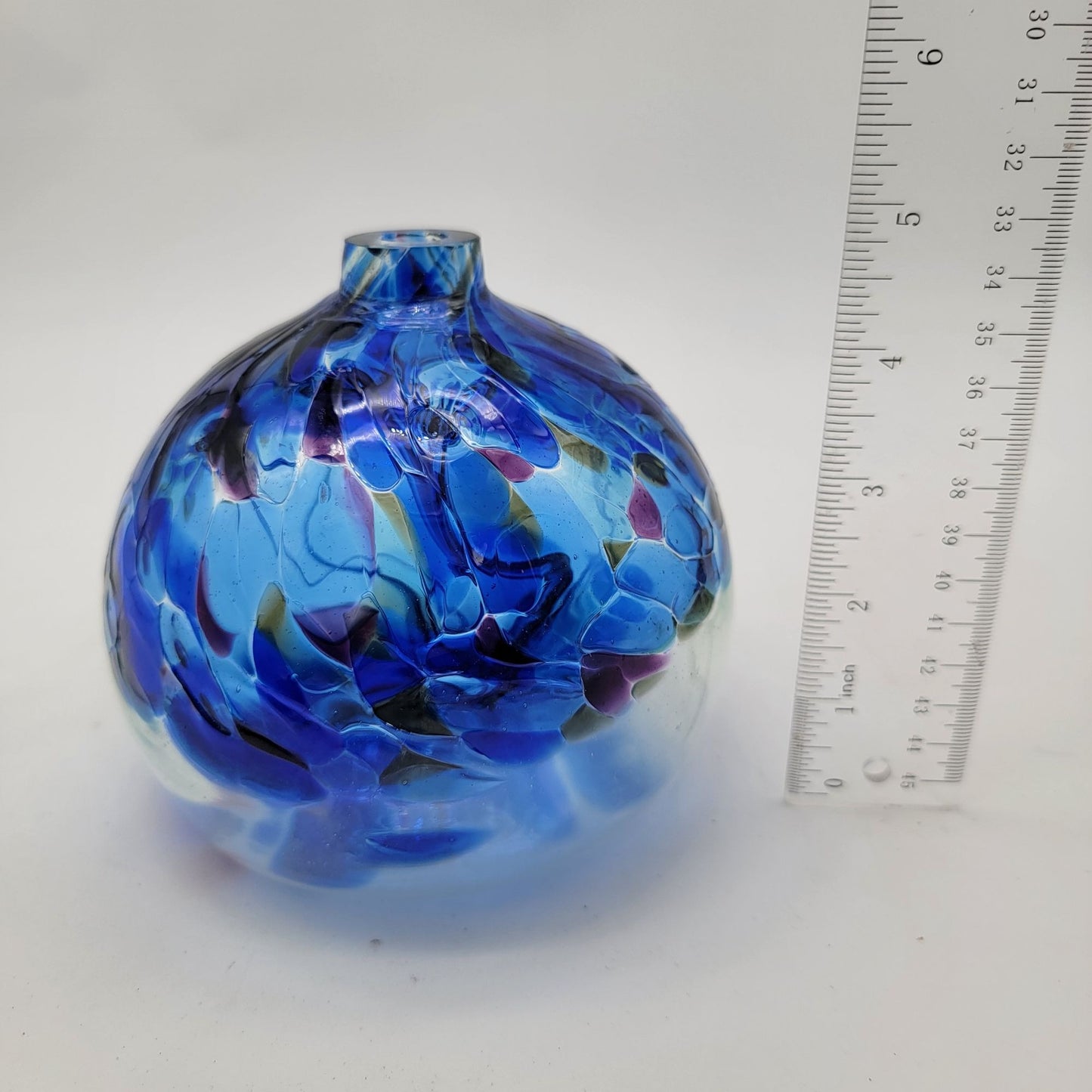 Hand-Blown Blue & Clear Art Glass Vase
