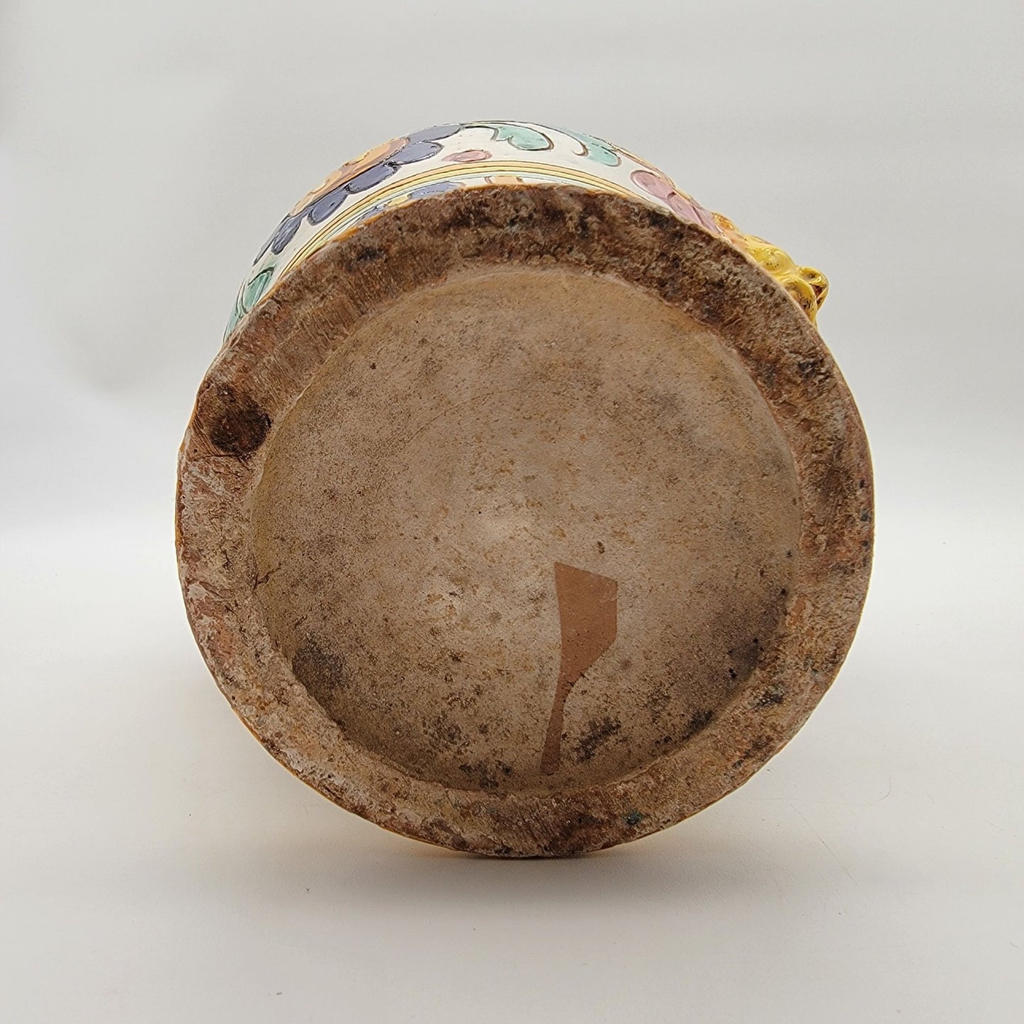 Vintage Italian Majolica Deruta Pottery Vase Goat Satyr Head & Floral Relief As Found