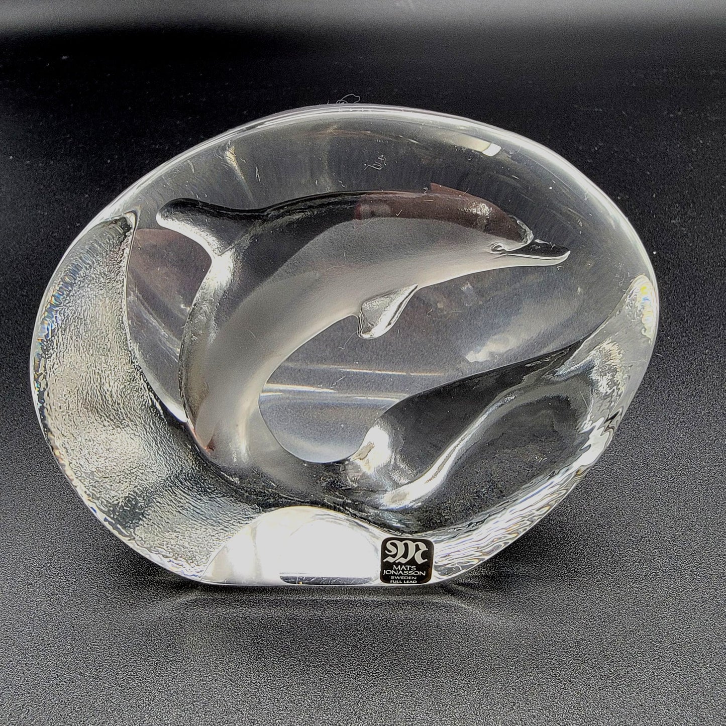 Mats Jonasson Crystal Dolphin Paperweight Signed MJ sweden 0523