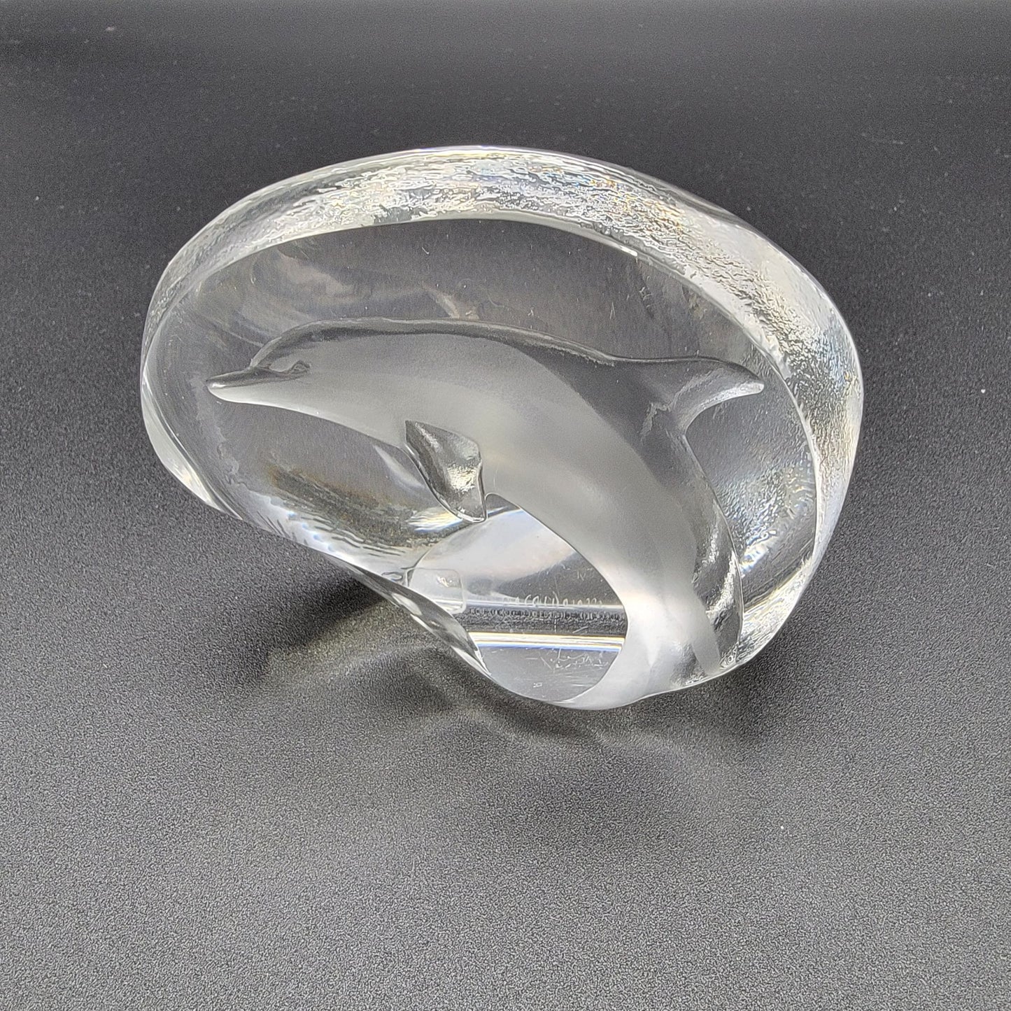 Mats Jonasson Crystal Dolphin Paperweight Signed MJ sweden 0523