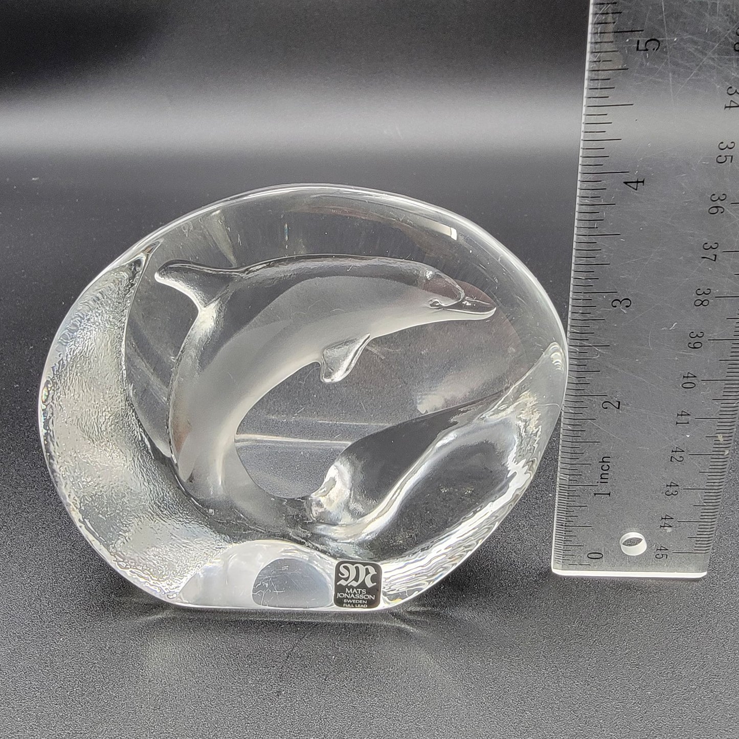 Mats Jonasson Crystal Dolphin Paperweight Signed MJ sweden 0523