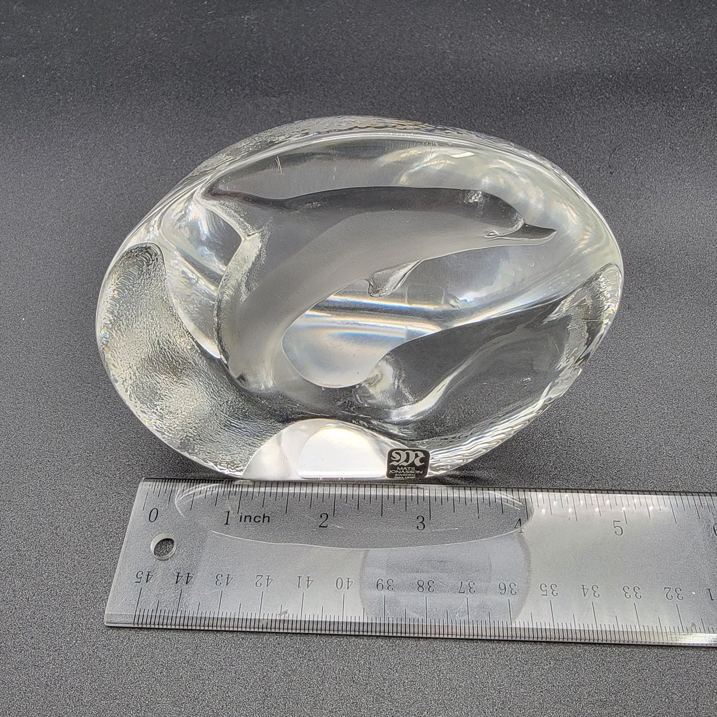 Mats Jonasson Crystal Dolphin Paperweight Signed MJ sweden 0523