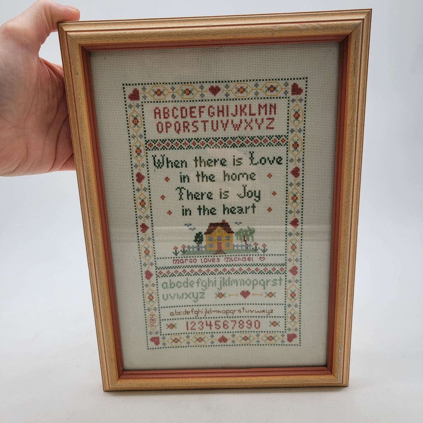 Vintage 1984 "When There Is Love" Cross Stitch Sampler Signed & Framed