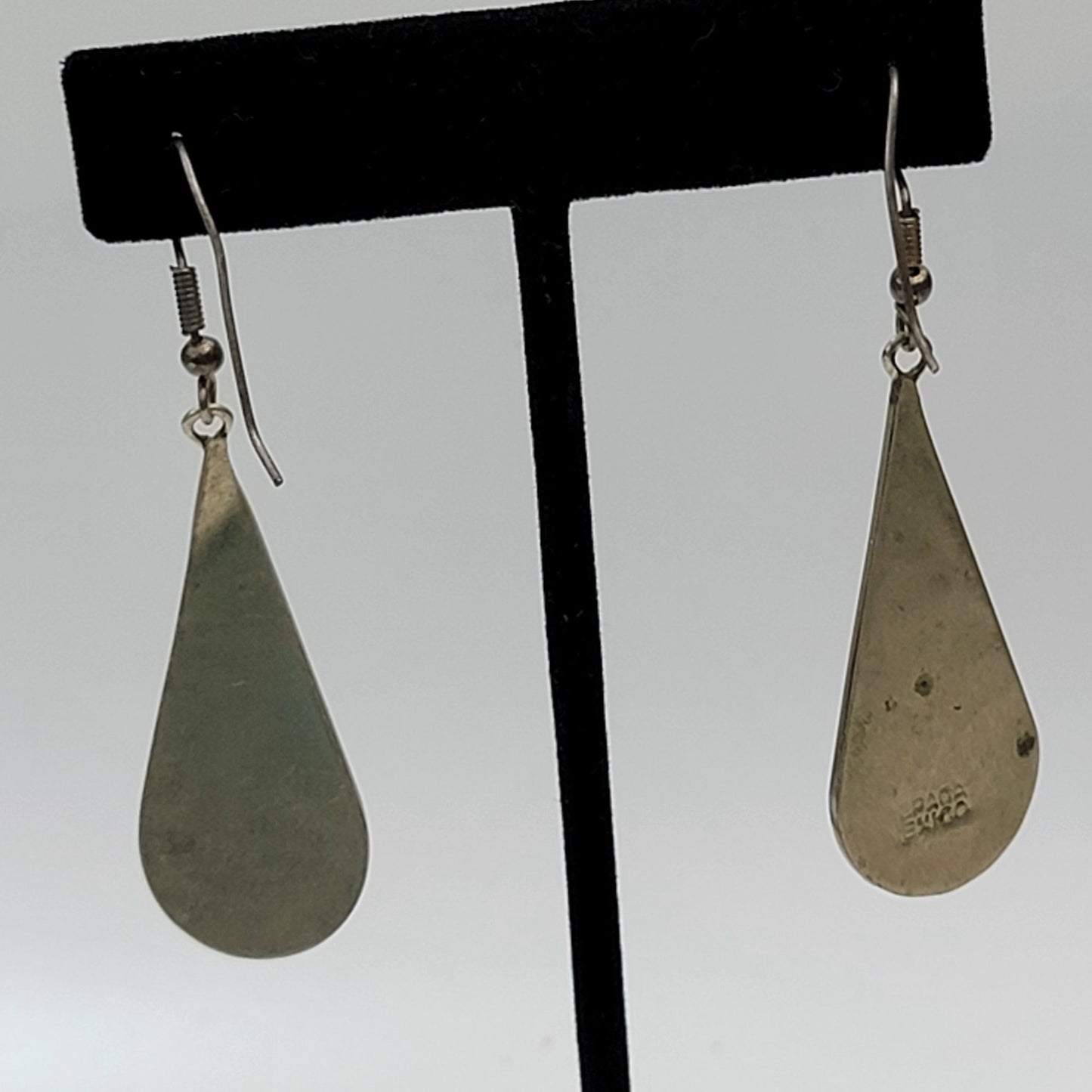 Vintage Alpaca Mosaic Turquoise & Onyx Dangle Earrings