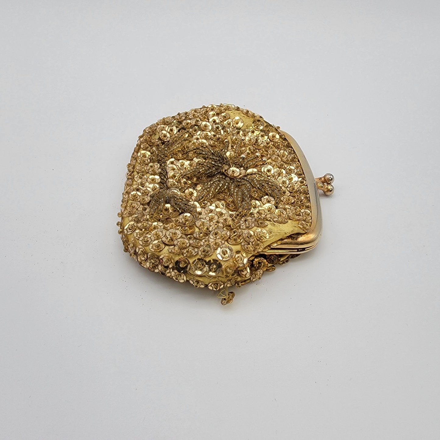 Vintage Gold Beaded & Sequins Evening Bag With Kiss Lock Closure