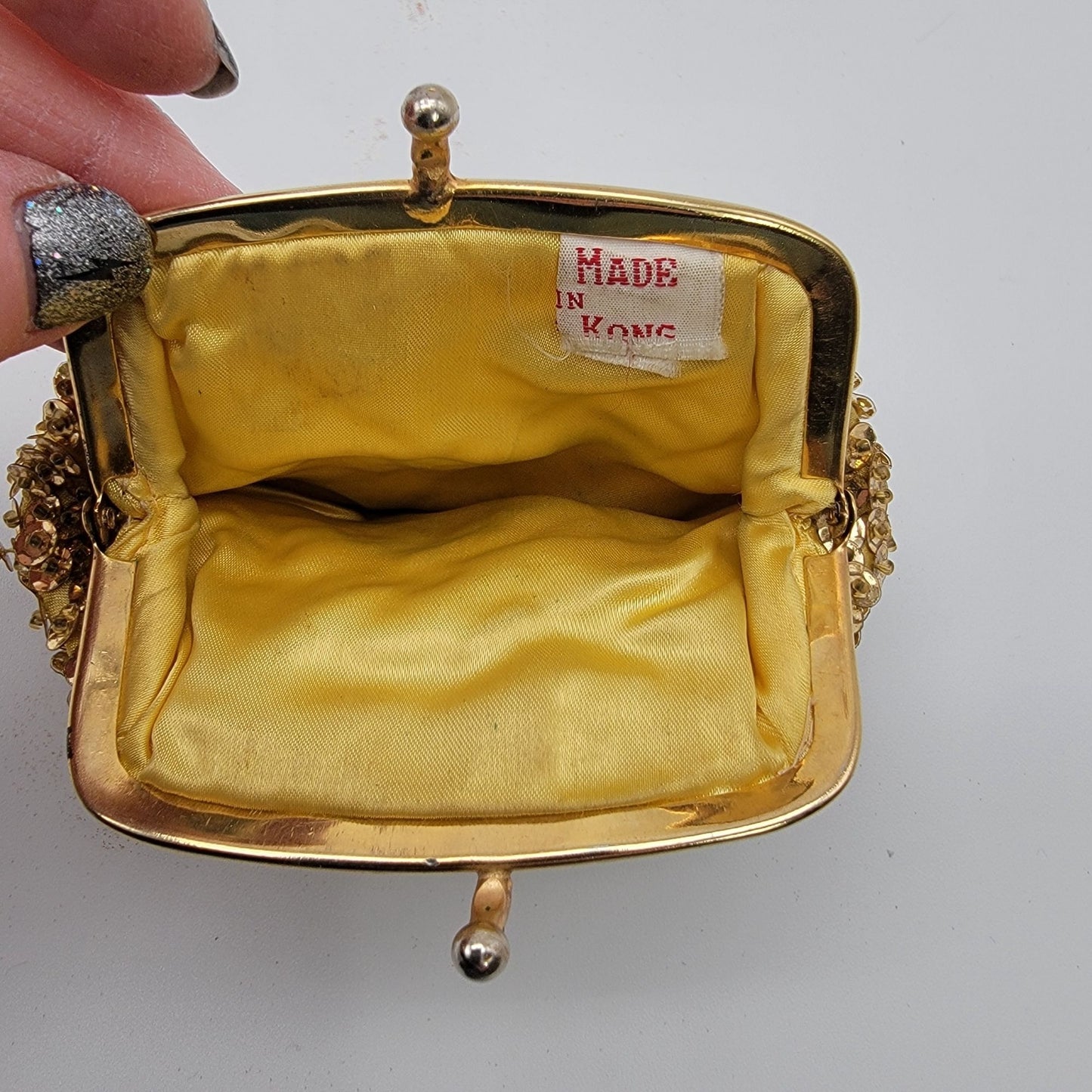 Vintage Gold Beaded & Sequins Evening Bag With Kiss Lock Closure