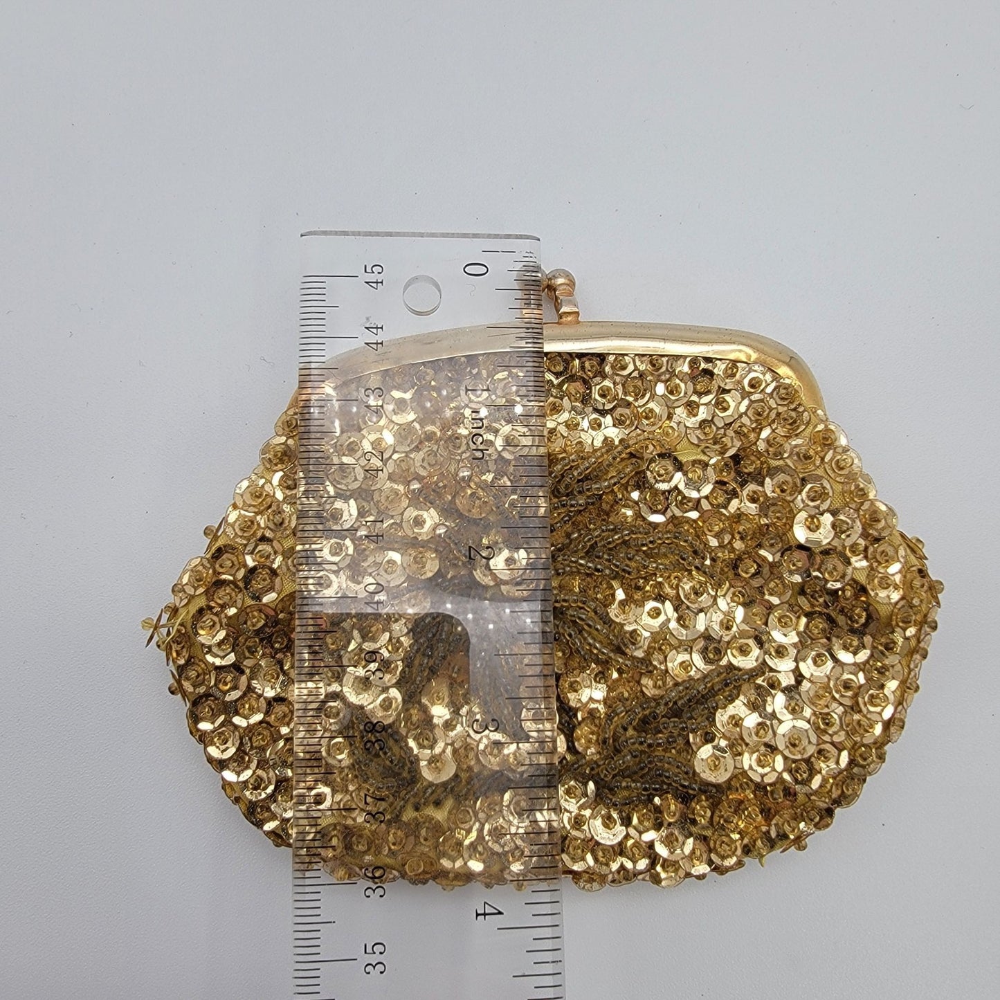 Vintage Gold Beaded & Sequins Evening Bag With Kiss Lock Closure