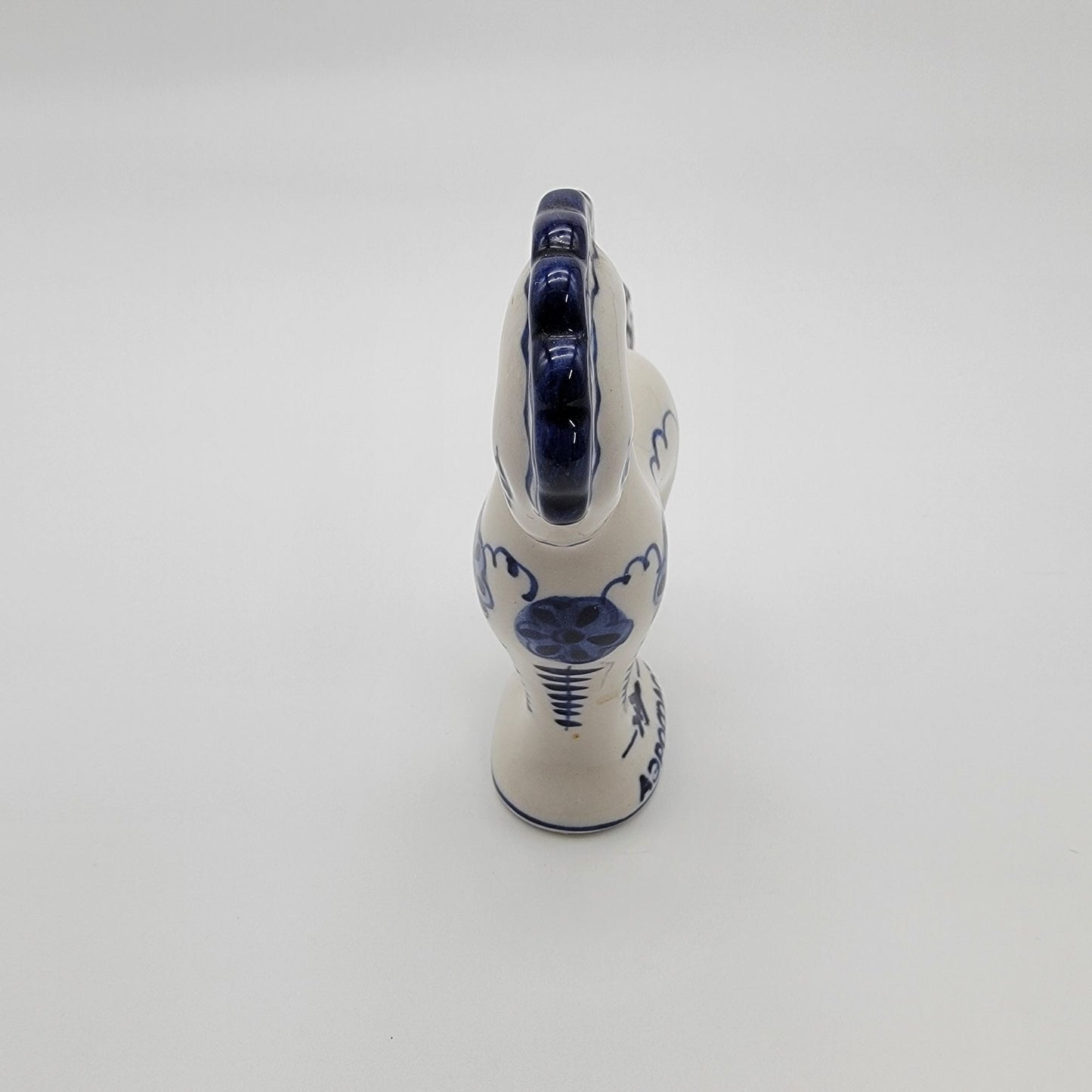 Vintage Gzhel Porcelain Russian Horse Figurine Hand-Painted Blue & White