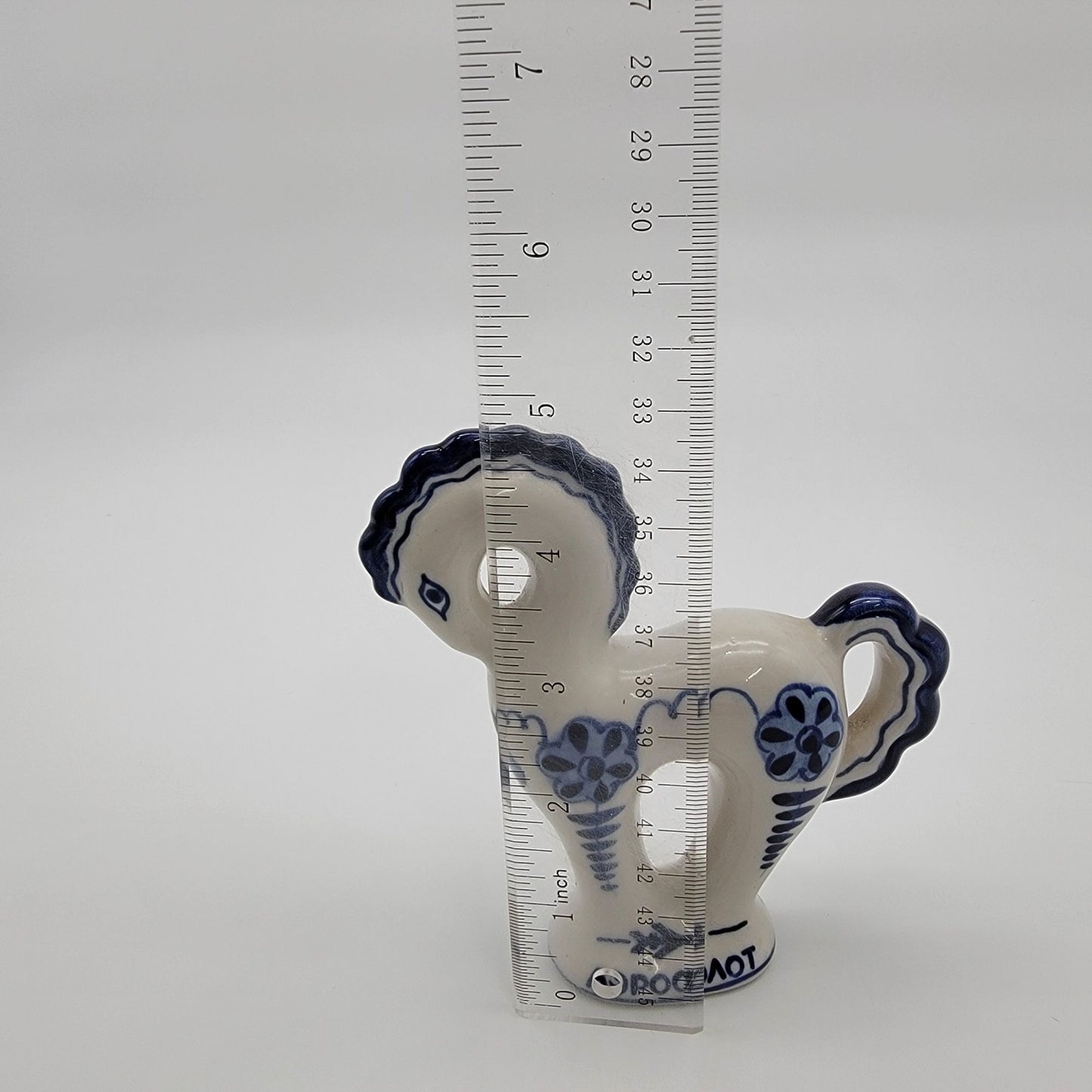 Vintage Gzhel Porcelain Russian Horse Figurine Hand-Painted Blue & White