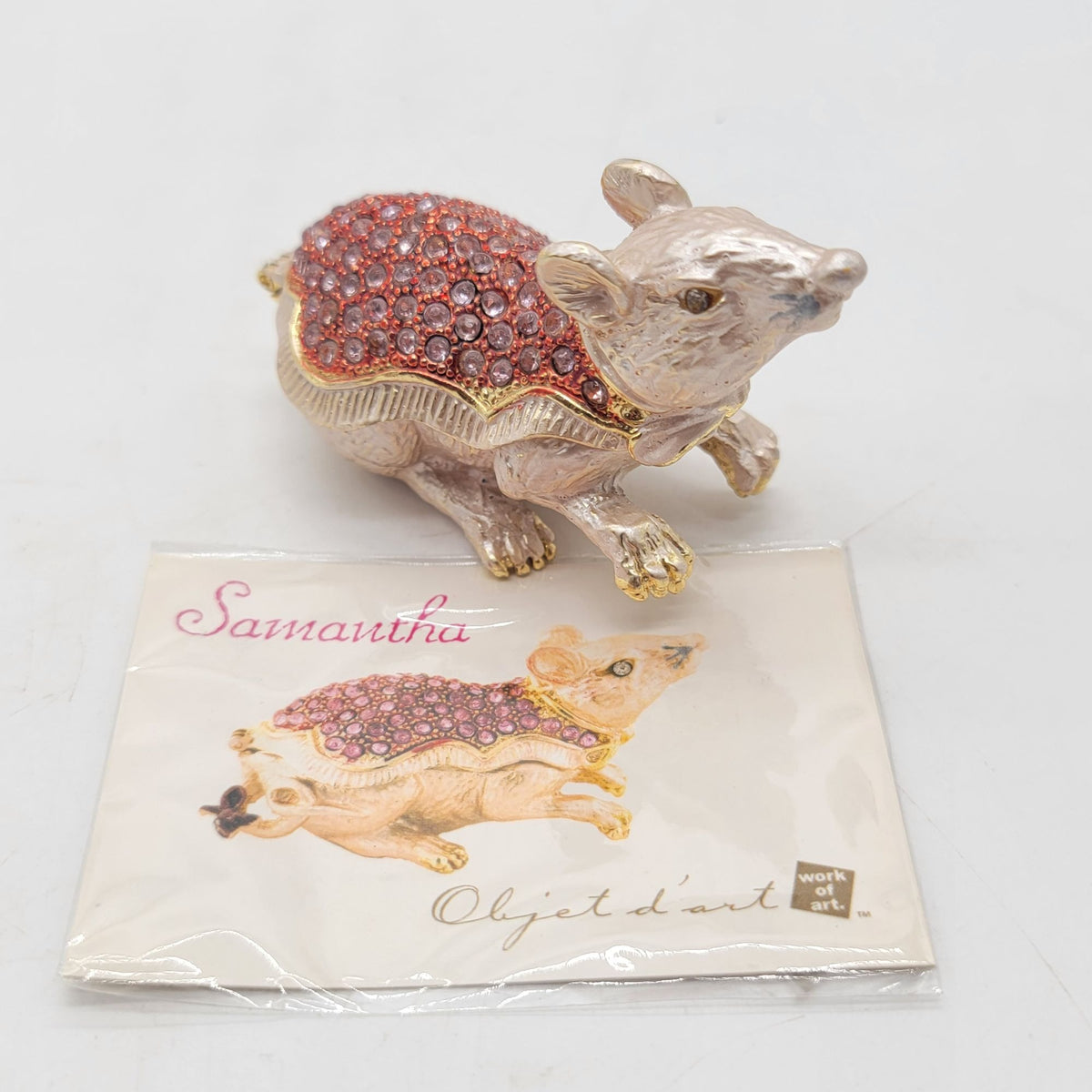 Objet D'Art Samantha Pink Rhinestones Rat Trinket Box Artform No. 6