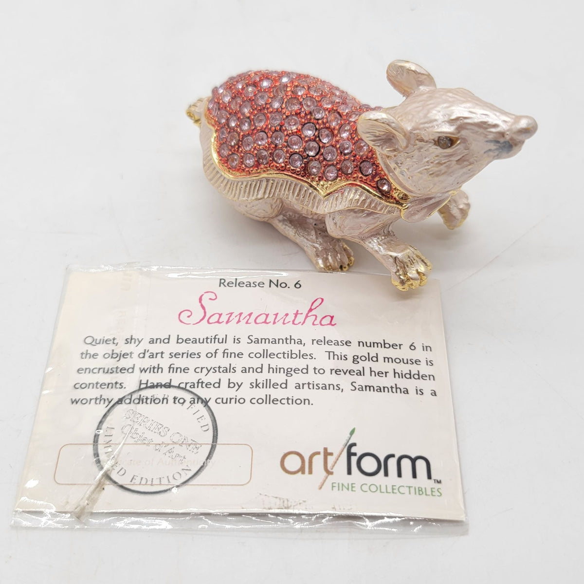 Objet D'Art Samantha Pink Rhinestones Rat Trinket Box Artform No. 6