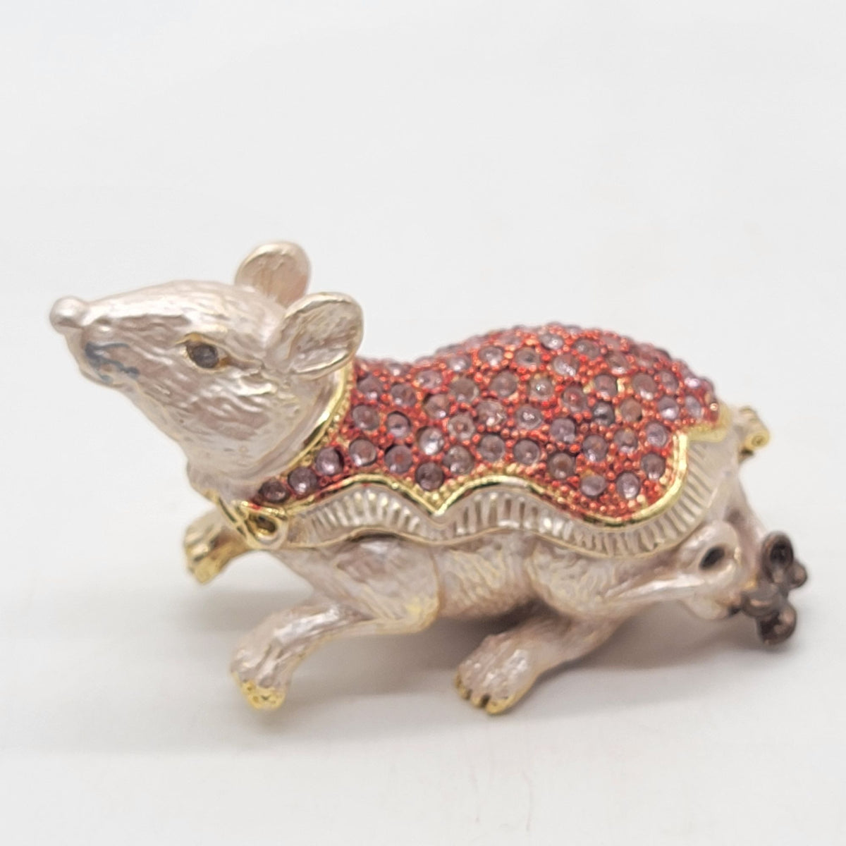 Objet D'Art Samantha Pink Rhinestones Rat Trinket Box Artform No. 6