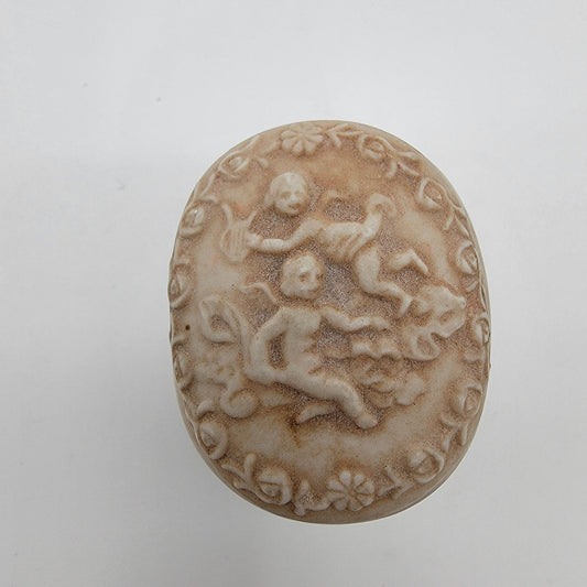 Dainty Lefton Footed Bisque Porcelain Trinket Box Cherub Motif