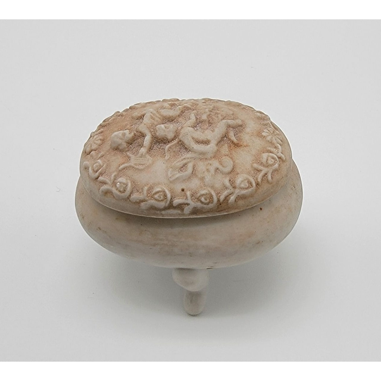 Dainty Lefton Footed Bisque Porcelain Trinket Box Cherub Motif