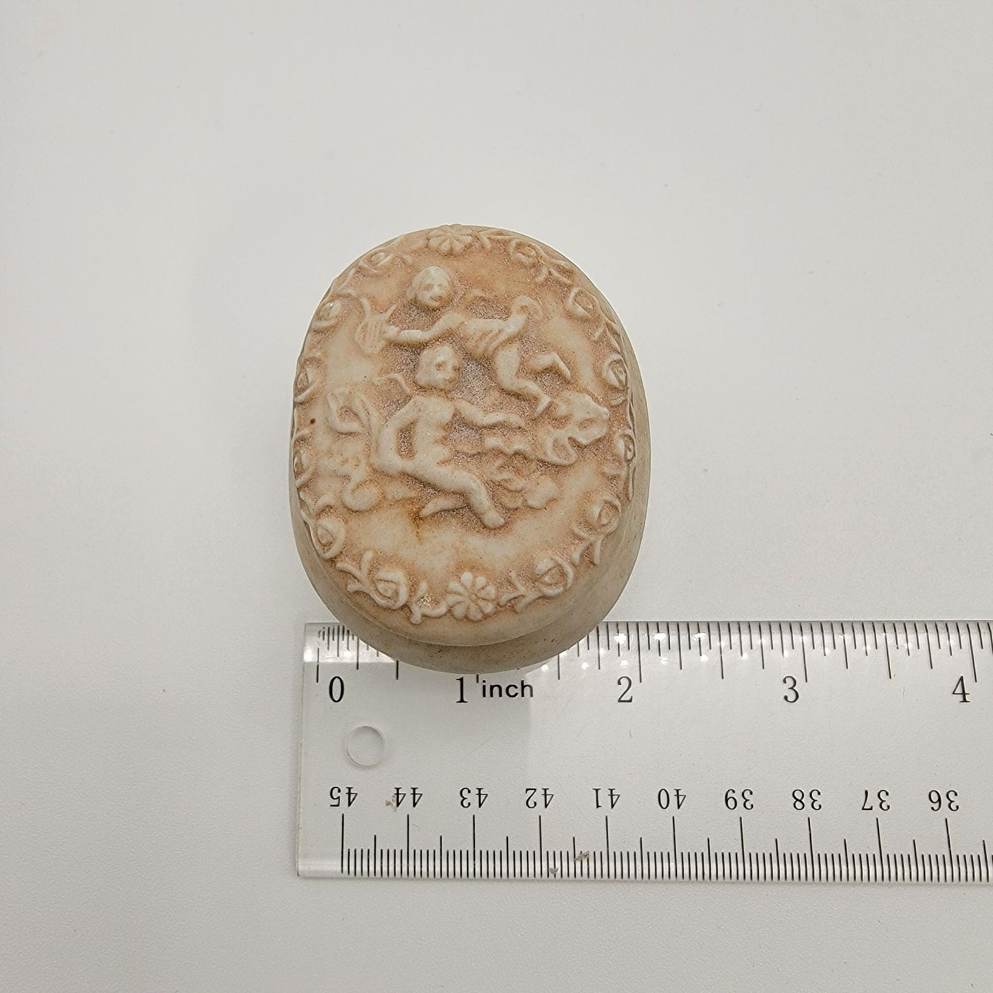 Dainty Lefton Footed Bisque Porcelain Trinket Box Cherub Motif