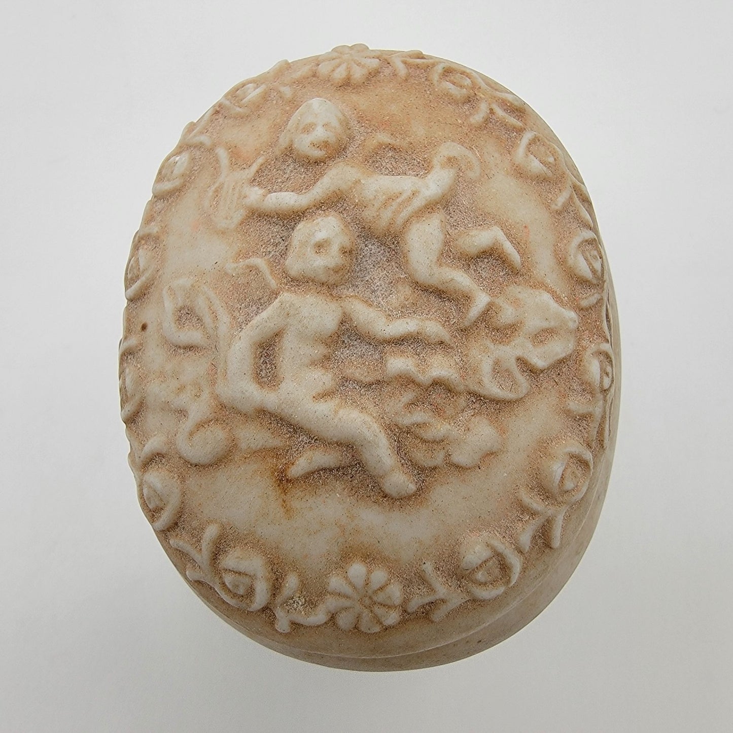 Dainty Lefton Footed Bisque Porcelain Trinket Box Cherub Motif