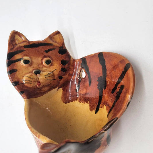 Vintage Italian Pottery Cat Wall Pocket Planter
