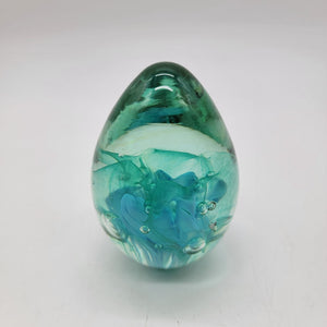 Vintage Aqua Blue Swirl Art Glass Egg Paperweight