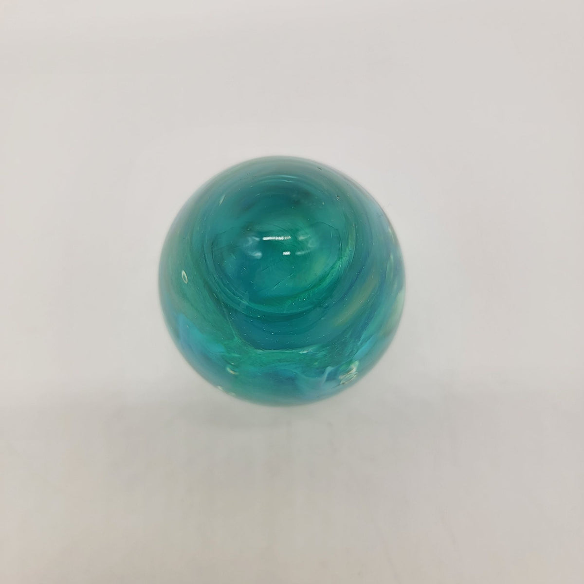Vintage Aqua Blue Swirl Art Glass Egg Paperweight