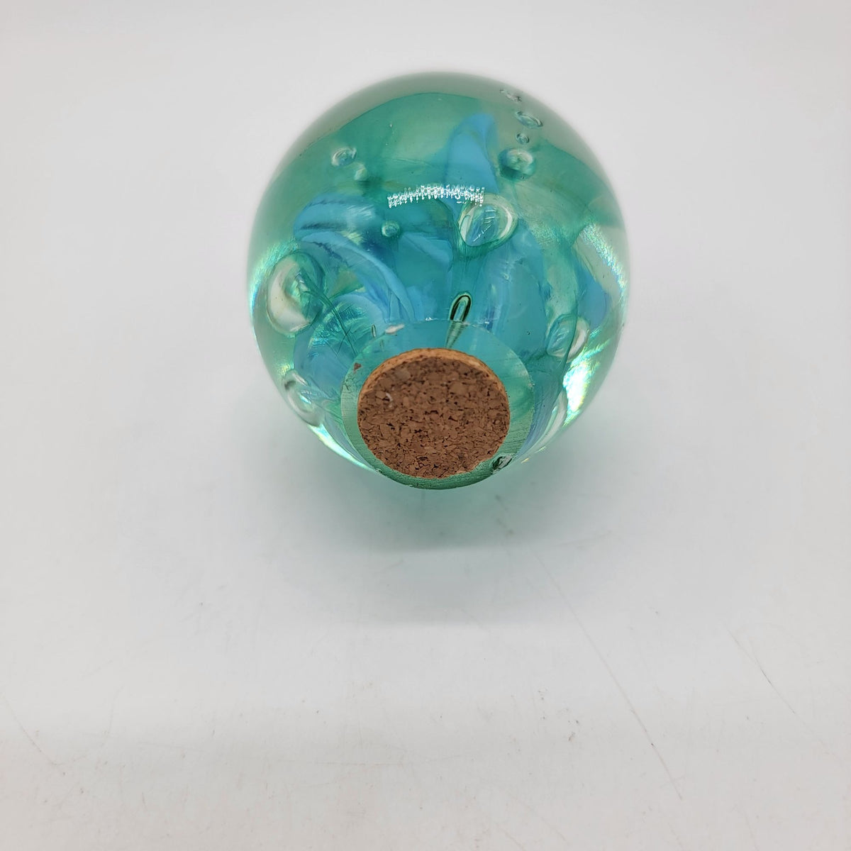 Vintage Aqua Blue Swirl Art Glass Egg Paperweight