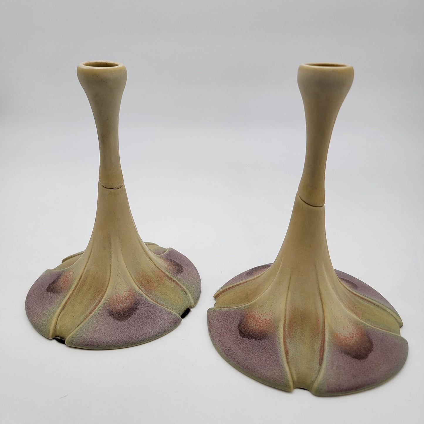 Pair of Newman Ceramic Works Lily Pad Candlesticks