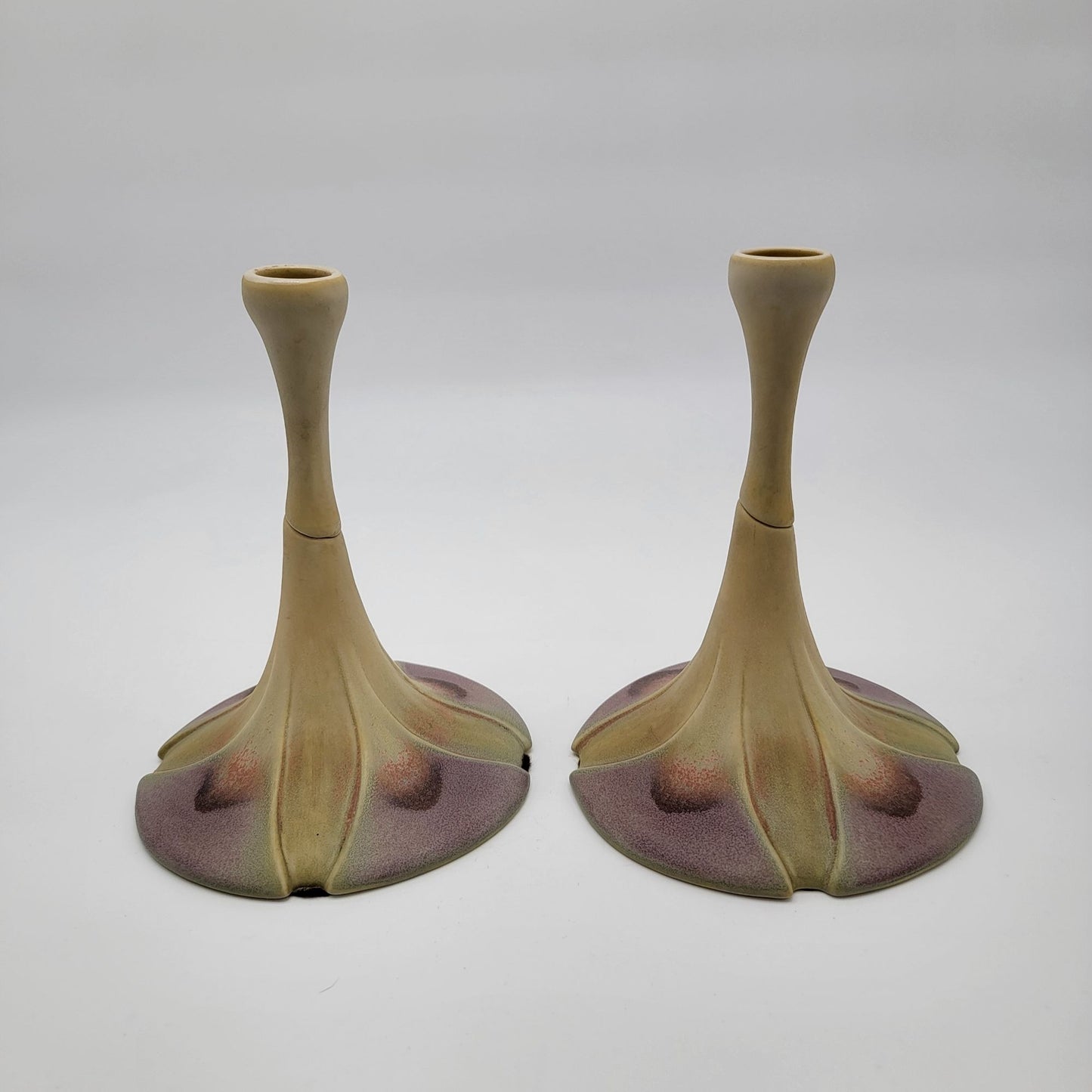 Pair of Newman Ceramic Works Lily Pad Candlesticks