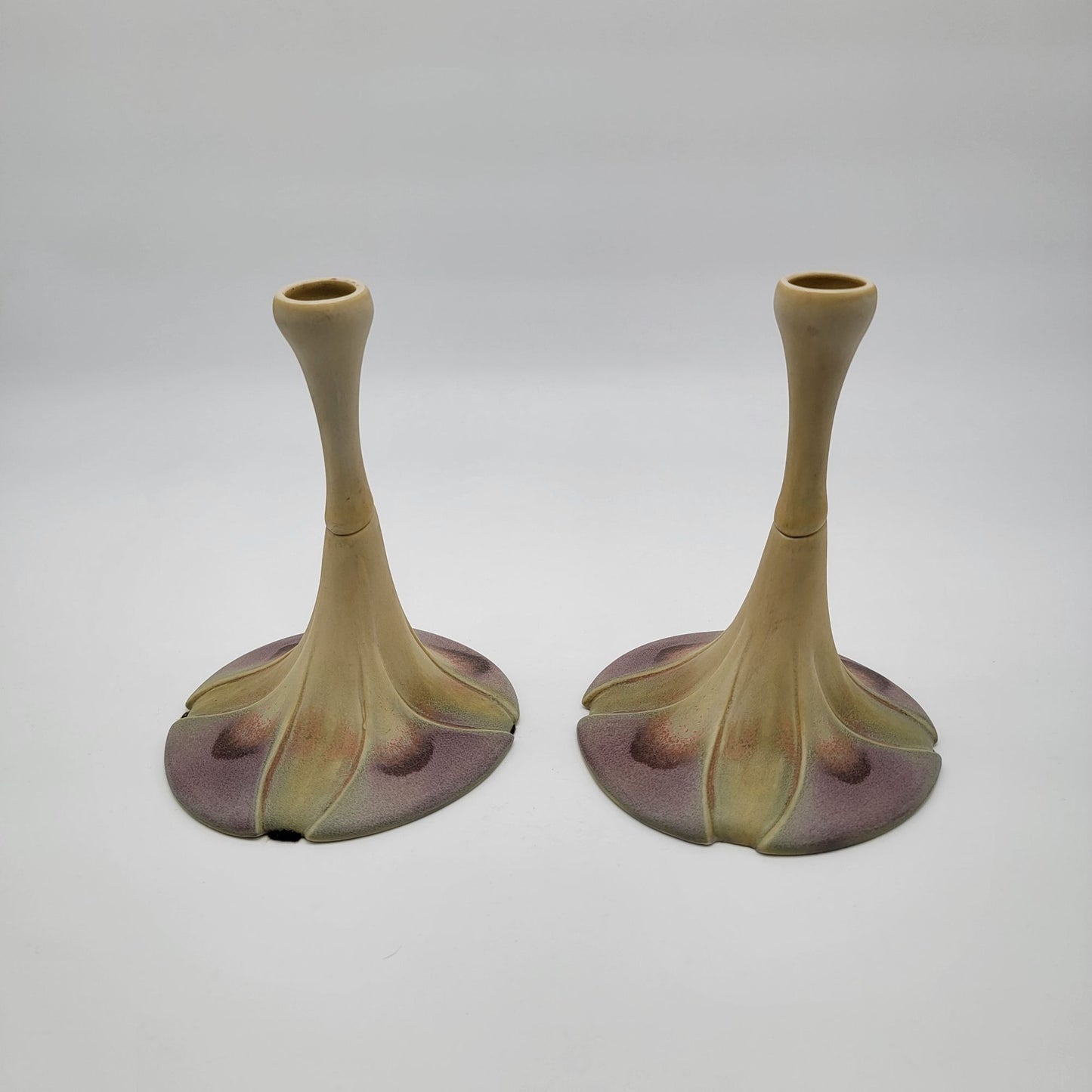 Pair of Newman Ceramic Works Lily Pad Candlesticks