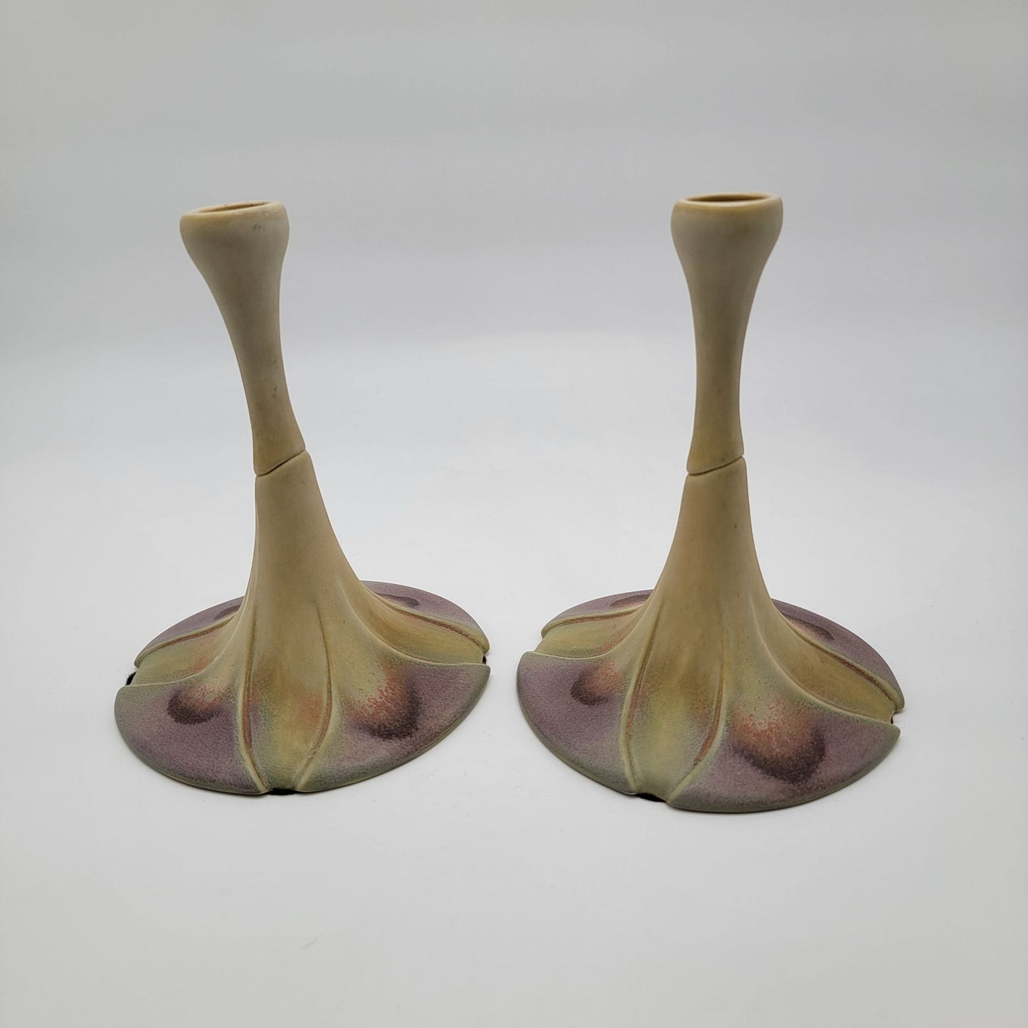 Pair of Newman Ceramic Works Lily Pad Candlesticks