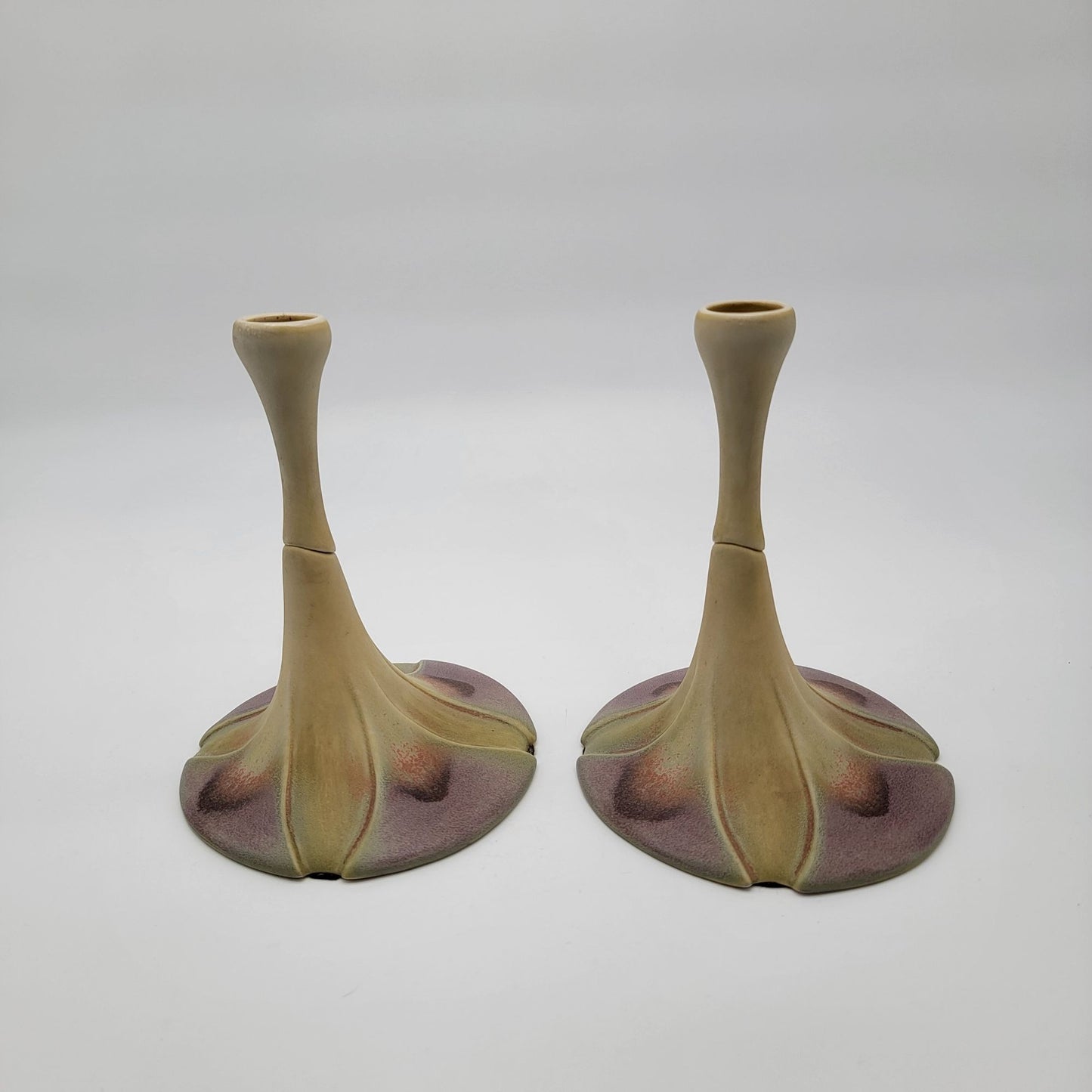 Pair of Newman Ceramic Works Lily Pad Candlesticks