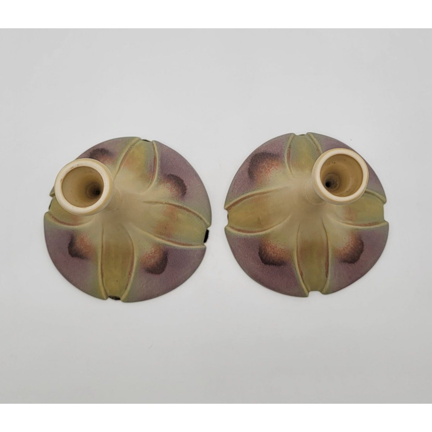 Pair of Newman Ceramic Works Lily Pad Candlesticks