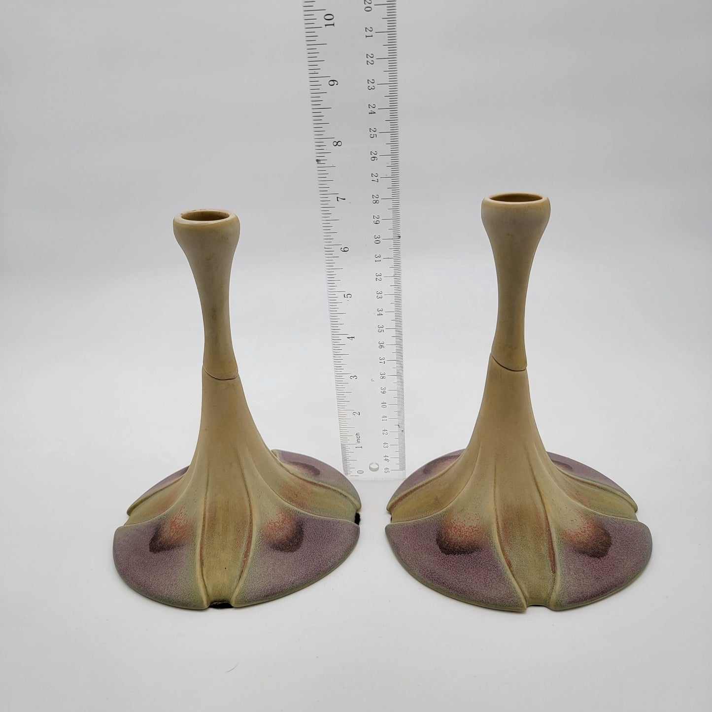 Pair of Newman Ceramic Works Lily Pad Candlesticks