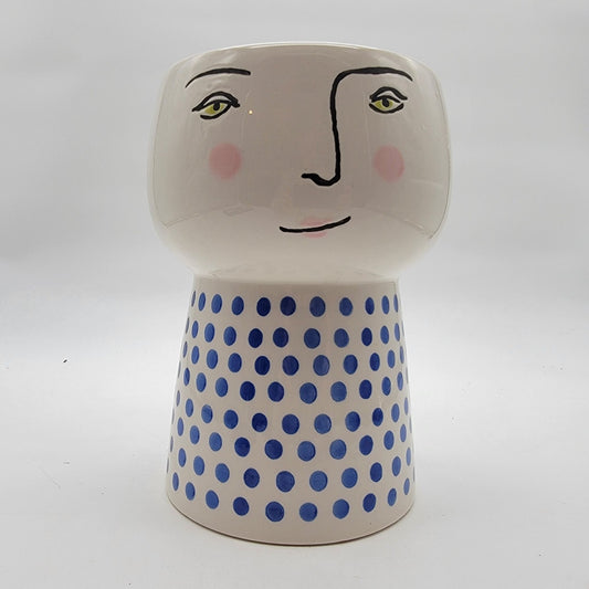 Opalhouse Face Stoneware Planter Blue Polka Dot