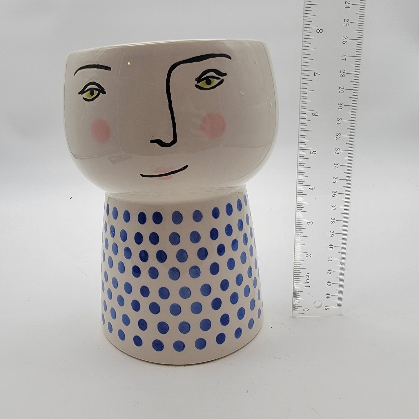 Opalhouse Face Stoneware Planter Blue Polka Dot