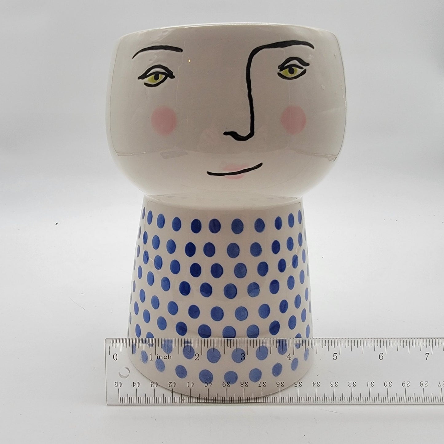 Opalhouse Face Stoneware Planter Blue Polka Dot
