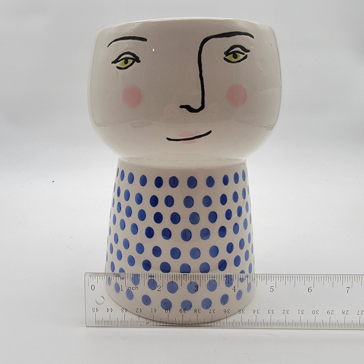 Opalhouse Face Stoneware Planter Blue Polka Dot