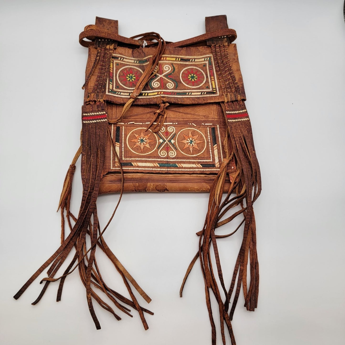 Vintage Tuareg Berber Leather Fringe Boho Crossbody Bag
