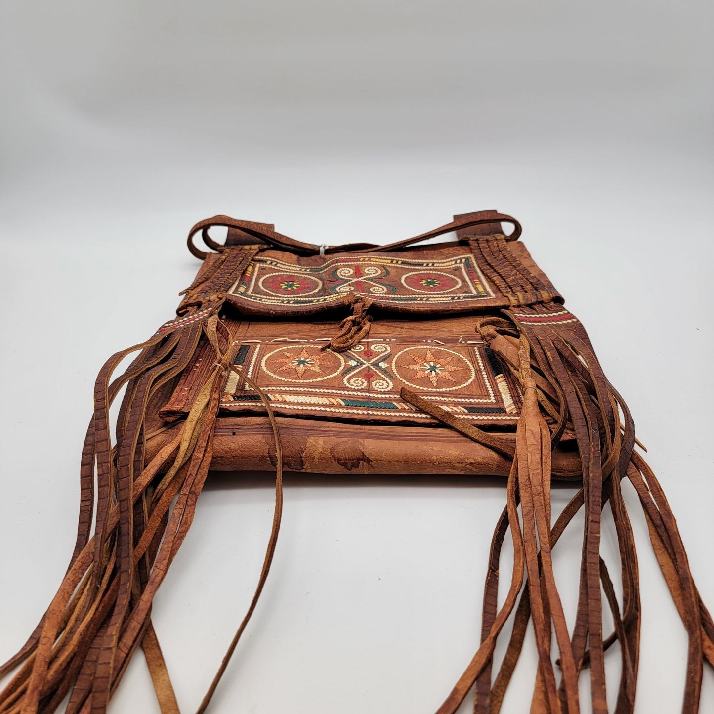 Vintage Tuareg Berber Leather Fringe Boho Crossbody Bag