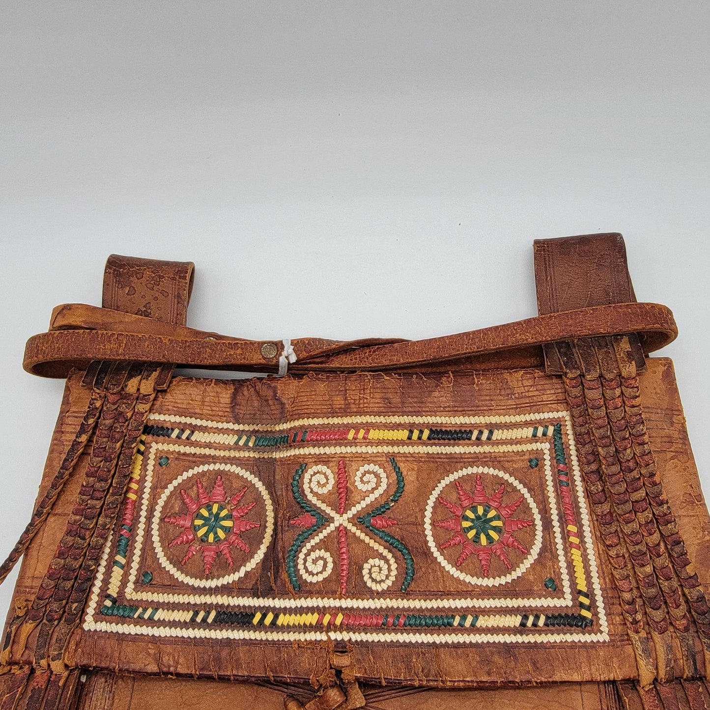 Vintage Tuareg Berber Leather Fringe Boho Crossbody Bag
