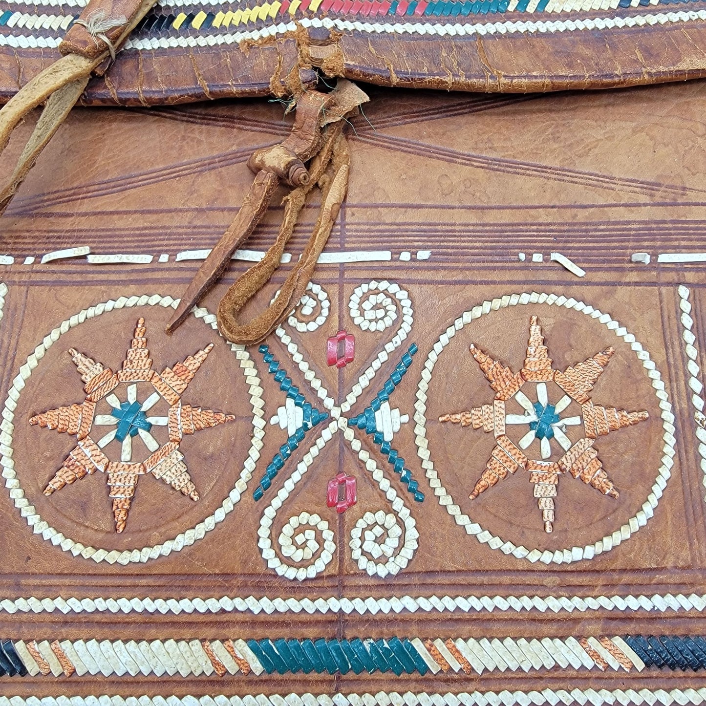 Vintage Tuareg Berber Leather Fringe Boho Crossbody Bag