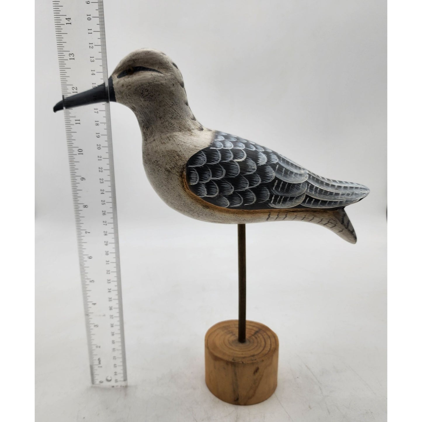 Vintage Hand-Carved Wooden Shorebird Decoy On Round Base
