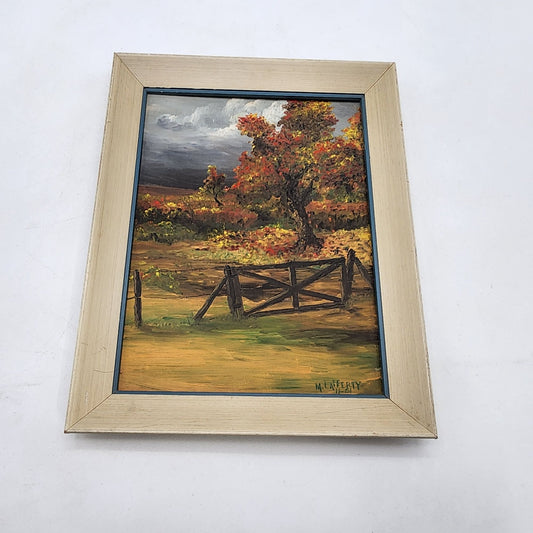 Vintage M. Lafferty Oil Painting Autumn Landscape In Wood Frame