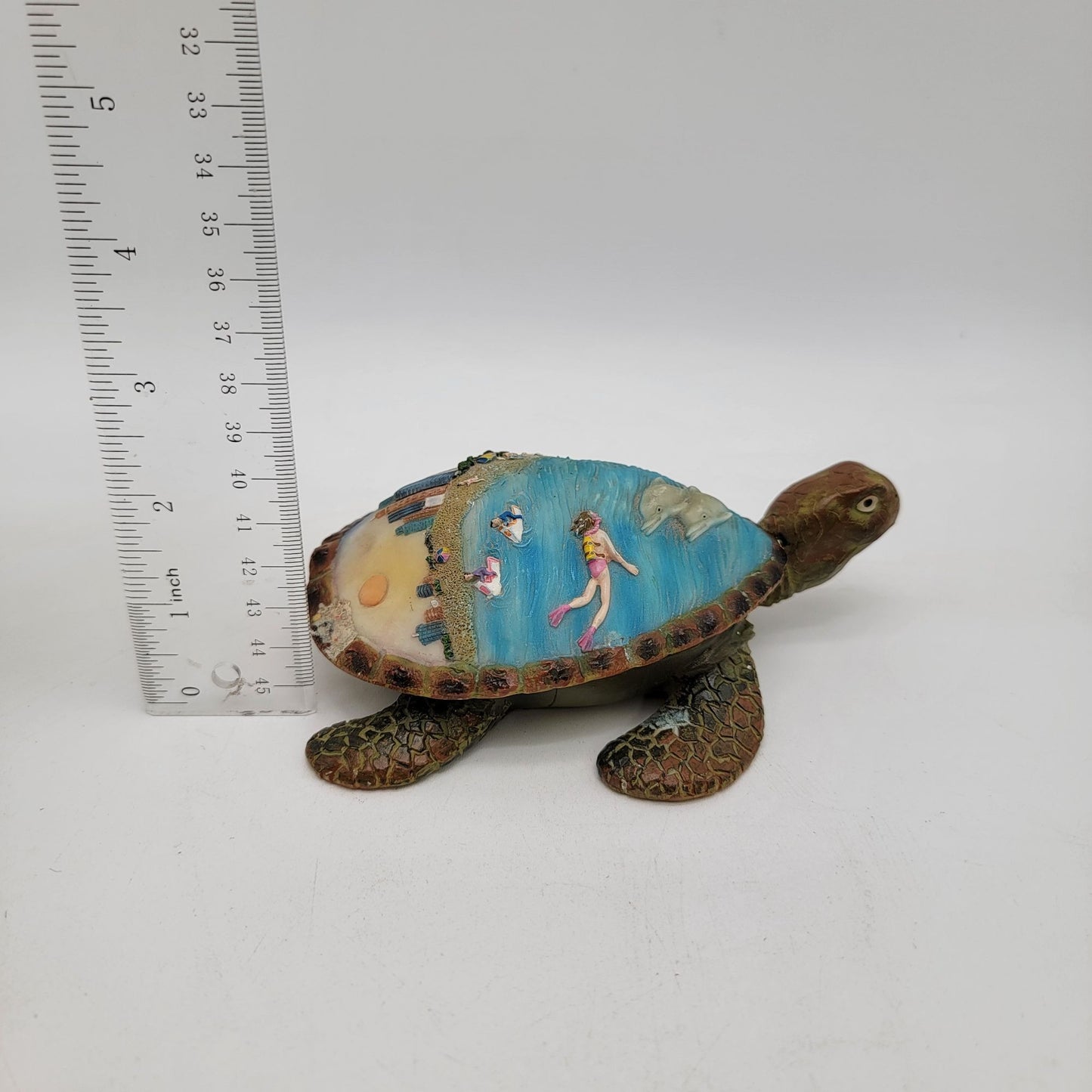 Hand-Painted Sea Turtle Beach Scene Trinket Box