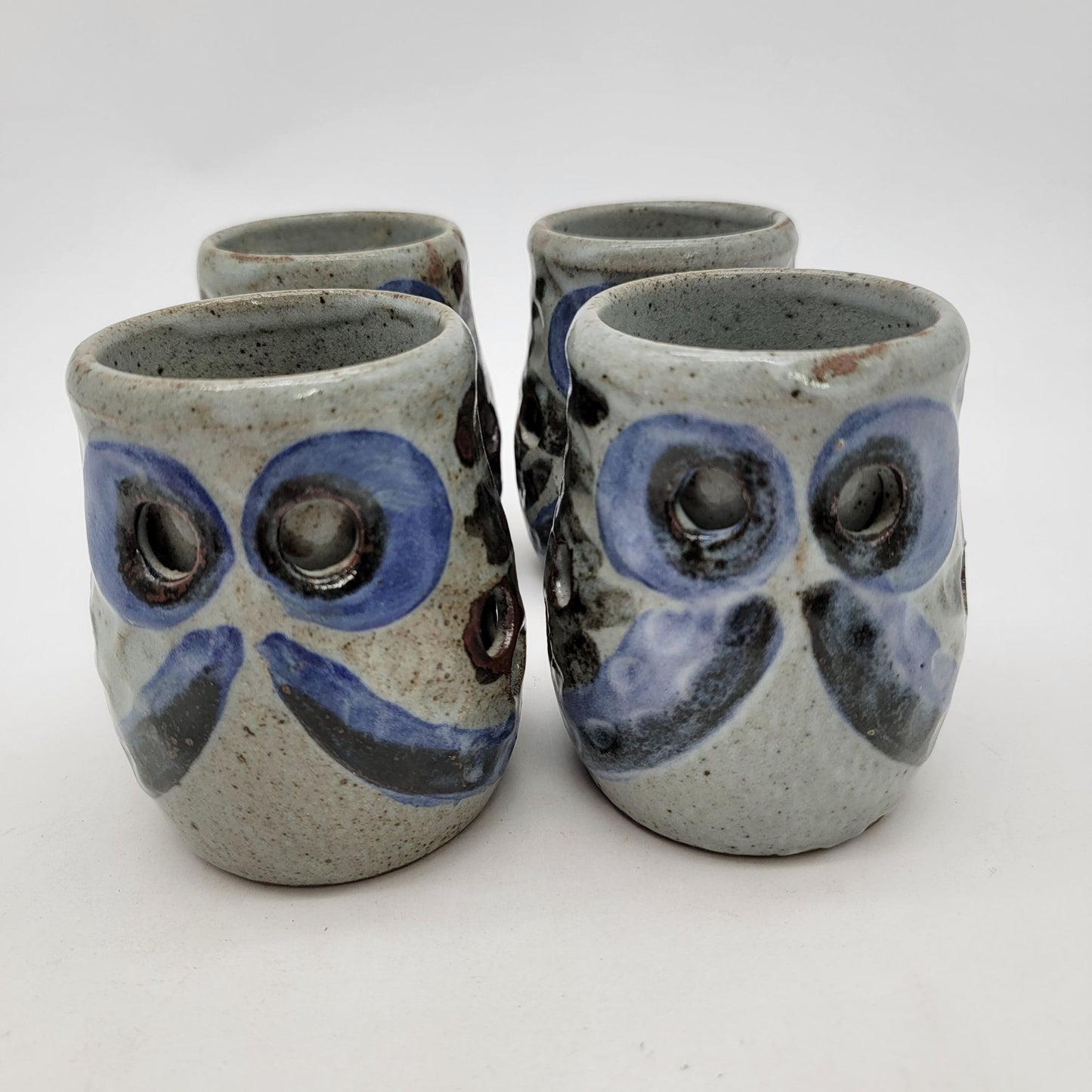 Set Of 4 Vintage Owl Art Pottery Cups