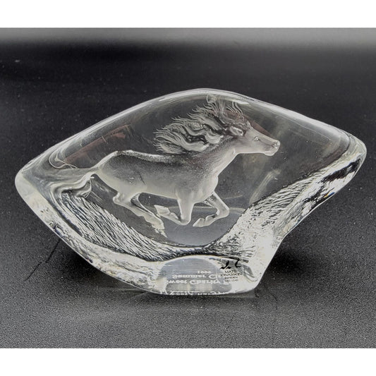 Mats Jonasson Crystal Running Horse Paperweight Trophy