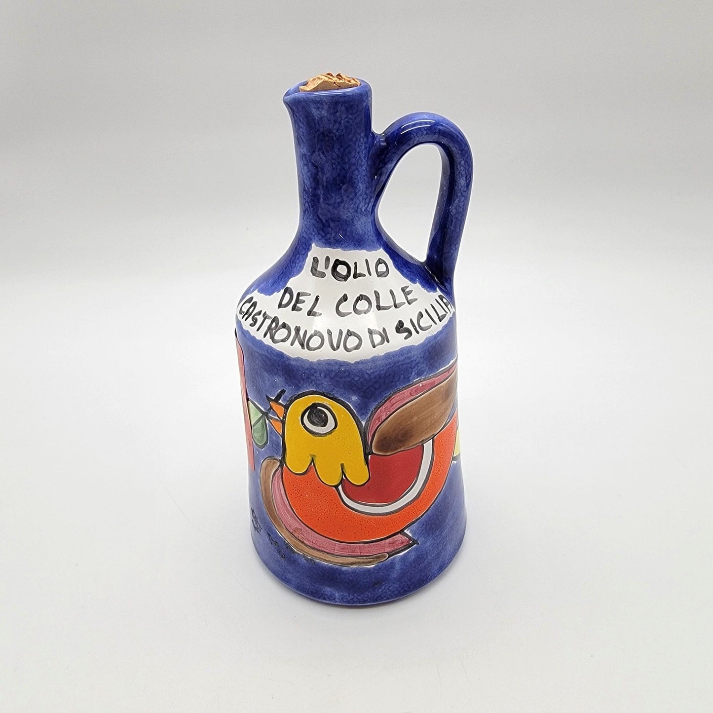 Nino Parrucca Hand-Painted Italian Terracotta Olive Oil Bottle Bird
