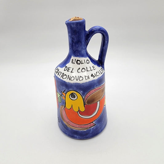 Nino Parrucca Hand-Painted Italian Terracotta Olive Oil Bottle Bird